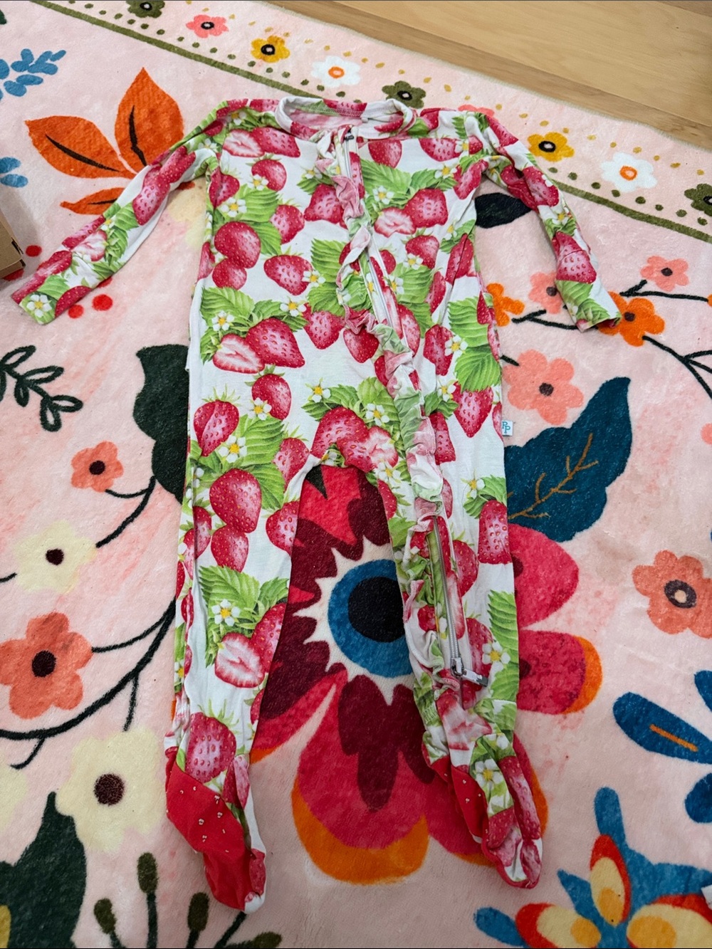 Posh Peanut Strawberry Footed One-Piece in Pink & Green